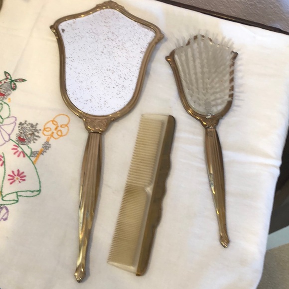 Other - Antique Hair Brush Set with Comb and Mirror